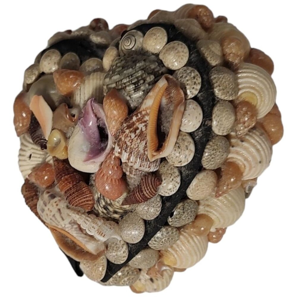 Vintage Heart-Shaped Seashell Trinket Box Home Decor Collectible